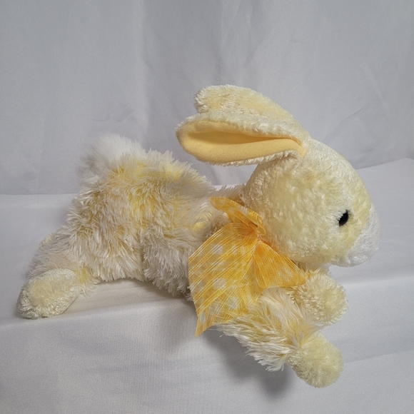 Yellow Bunny Rabbit Plush Animal Toy With Yellow Plaid Bow Laying Walmart 13" - Picture 2 of 7